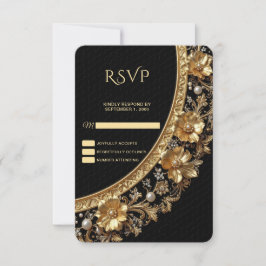 Golden Ornate Frame RSVP Card Karte