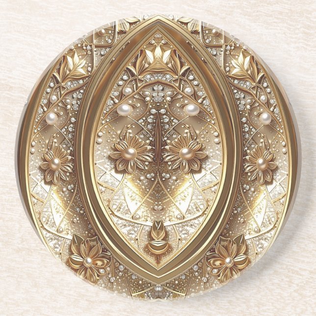 Golden Ornate Frame Sandstone Coaster Getränkeuntersetzer (Vorne)