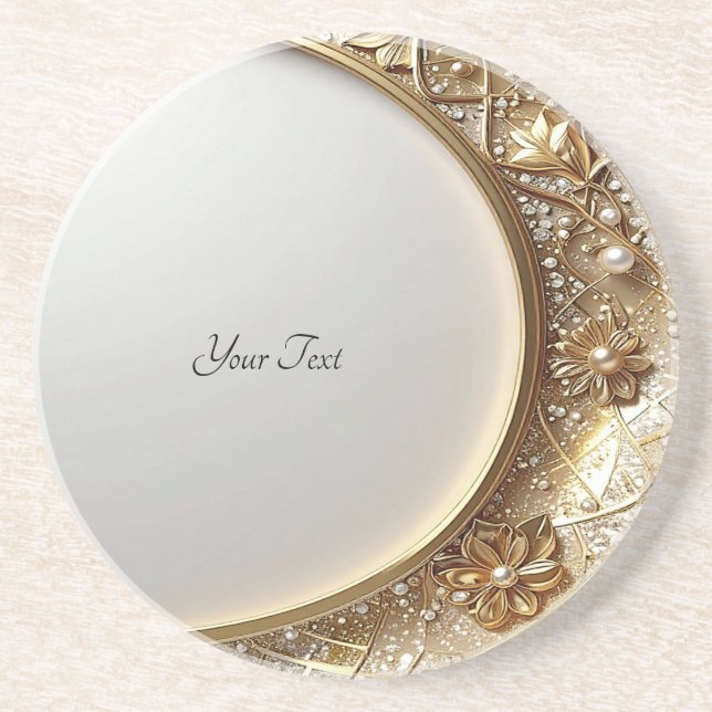 Golden Ornate Frame Sandstone Coaster Getränkeuntersetzer (Vorne)