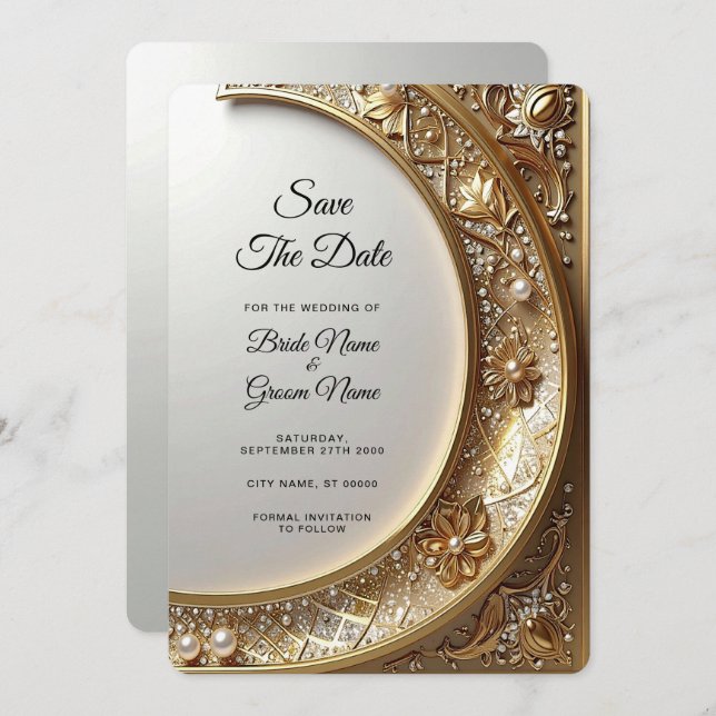 Golden Ornate Frame Save the Date (Vorne/Hinten)
