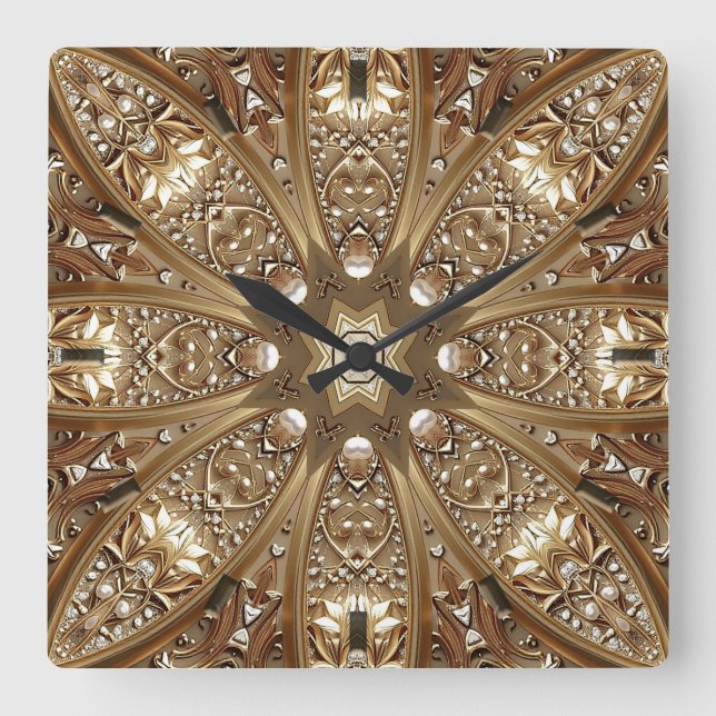 Golden Ornate Frame Wall Clock Quadratische Wanduhr (Vorderseite)