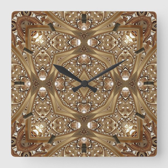 Golden Ornate Frame Wall Clock Quadratische Wanduhr (Vorderseite)