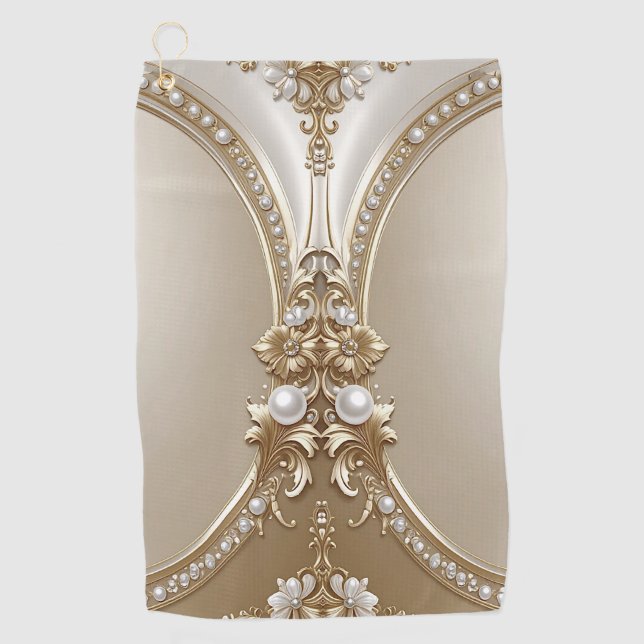 Golden Ornate Frame with Pearls Golf Towel Golfhandtuch (Vorderseite)