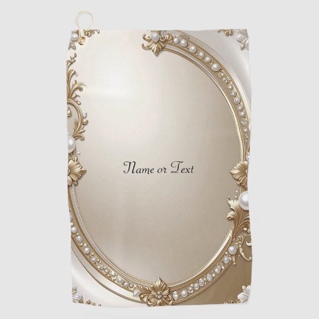 Golden Ornate Frame with Pearls Golf Towel Golfhandtuch (Vorderseite)