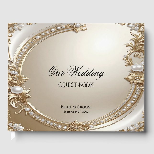 Golden Ornate Frame with Pearls Guest Book Gästebuch (Vorderseite)