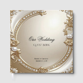 Golden Ornate Frame with Pearls Guest Book Gästebuch