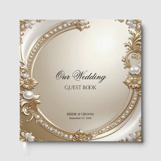 Golden Ornate Frame with Pearls Guest Book Gästebuch (Vorderseite)