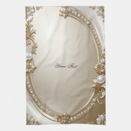 Golden Ornate Frame with Pearls Kitchen Towel Geschirrtuch