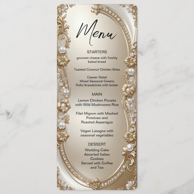 Golden Ornate Frame with Pearls Menu (Devant)