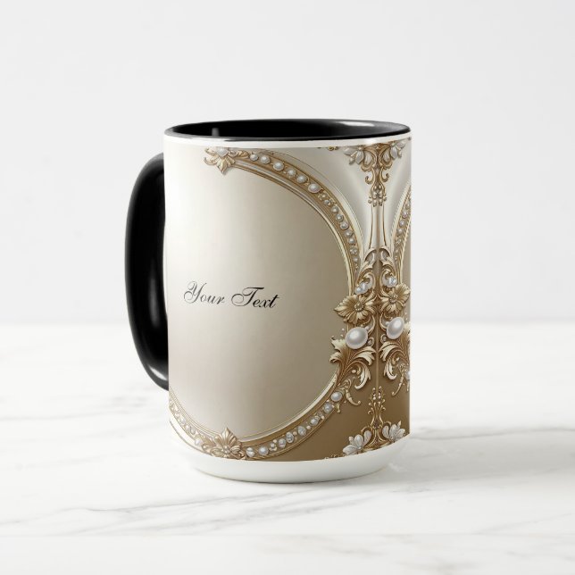 Golden Ornate Frame with Pearls Mug Tasse (Vorderseite Links)
