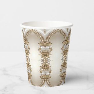 Golden Ornate Frame with Pearls Paper Cups Pappbecher