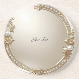 Golden Ornate Frame with Pearls Sandstone Coaster Getränkeuntersetzer