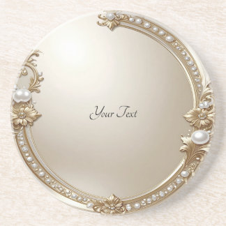 Golden Ornate Frame with Pearls Sandstone Coaster Getränkeuntersetzer