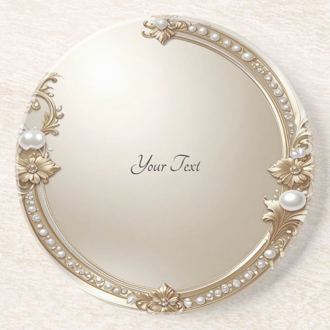 Golden Ornate Frame with Pearls Sandstone Coaster Getränkeuntersetzer (Vorne)