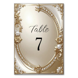 Golden Ornate Frame with Pearls Table Number Tischnummer