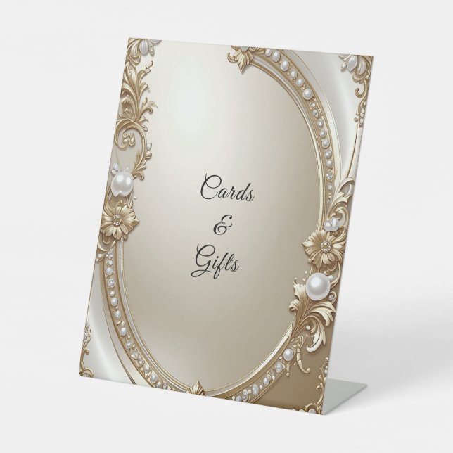 Golden Ornate Frame with Pearls Tabletop Signs Sockelschild (Vorderseite)