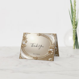 Golden Ornate Frame with Pearls Thank You Card Dankeskarte