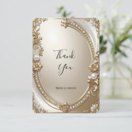 Golden Ornate Frame with Pearls Thank You Card Dankeskarte