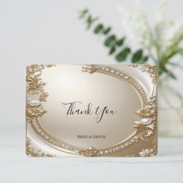 Golden Ornate Frame with Pearls Thank You Card Dankeskarte