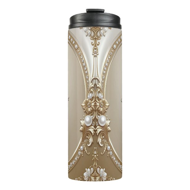 Golden Ornate Frame with Pearls Thermal Tumbler Thermosbecher (Vorderseite)