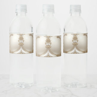 Golden Ornate Frame with Pearls Water Bottle Label