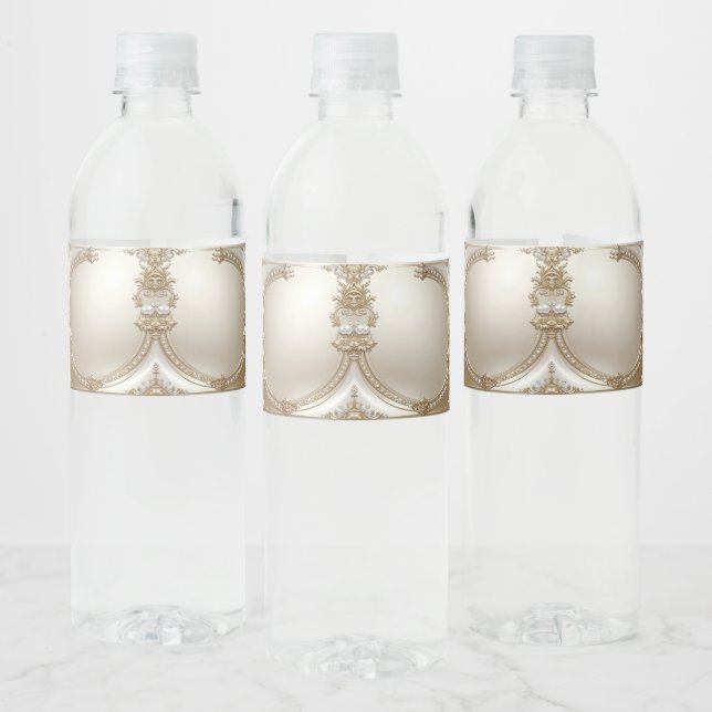 Golden Ornate Frame with Pearls Water Bottle Label (Flaschen)