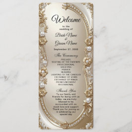 Golden Ornate Frame with Pearls Wedding Program Programm