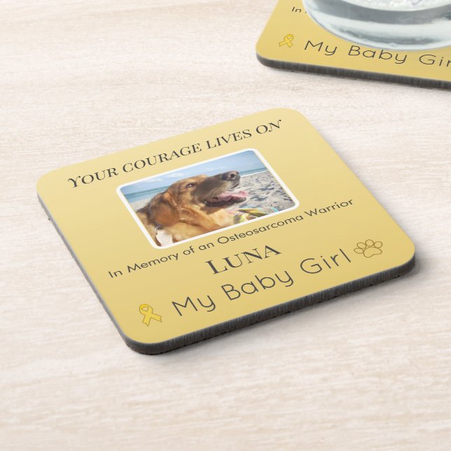 Golden Osteosarcoma Pet Memory Tribute Getränkeuntersetzer (Linke Seite)