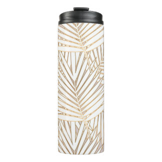 Golden palm Blätter nahtlos auf weißem Rücken Thermosbecher