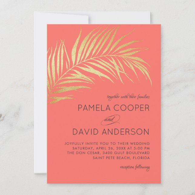 Golden Palm Frontend Moderne Minimalistische Hochz Einladung (Vorderseite)