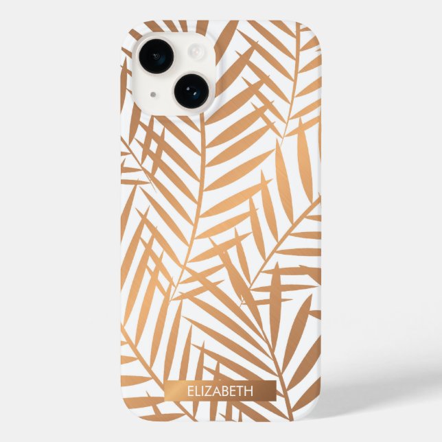 Golden Palm Tree Leaf Muster Case-Mate iPhone 14 Hülle (Rückseite)