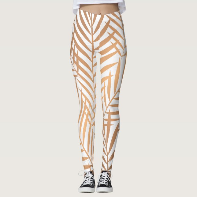 Golden Palm Tree Leaf Muster Leggings (Vorderseite)