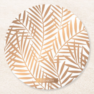Golden Palm Tree Leaf Muster Runder Pappuntersetzer
