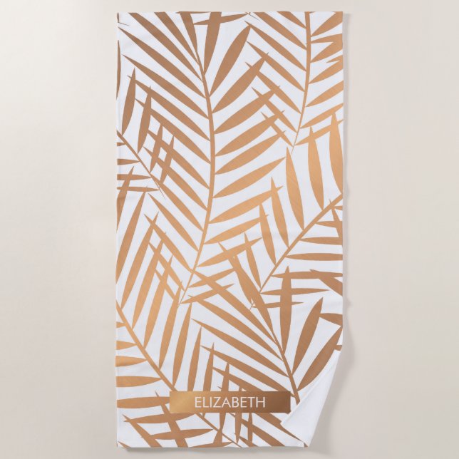 Golden Palm Tree Leaf Muster Strandtuch (Vorderseite)