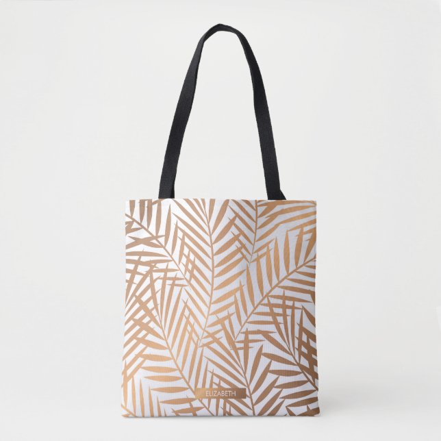 Golden Palm Tree Leaf Muster Tasche (Vorderseite)