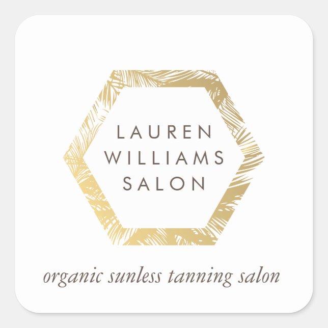 Golden Palms Spray Tanning Salon Logo auf Weiß Quadratischer Aufkleber (Vorderseite)