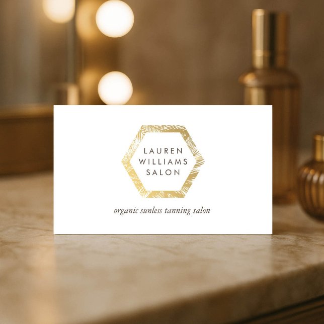 Golden Palms Spray Tanning Salon Logo auf Weiß Visitenkarte (Von Creator hochgeladen)