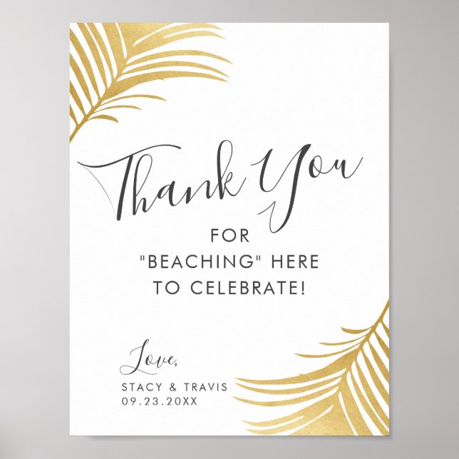 Golden Palms Vielen Dank Beach Wedding Sign Poster (Vorne)