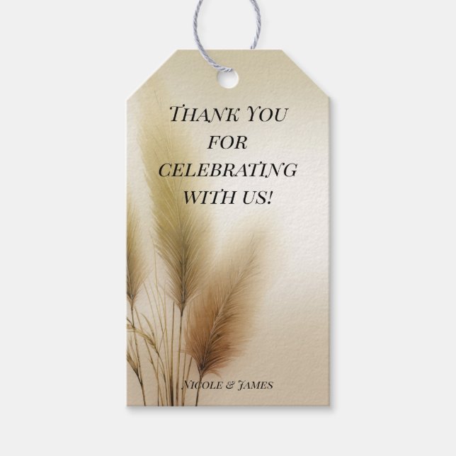 Golden Pampas Grass Bohemisch Boho Wedding Geschenkanhänger (Vorderseite)