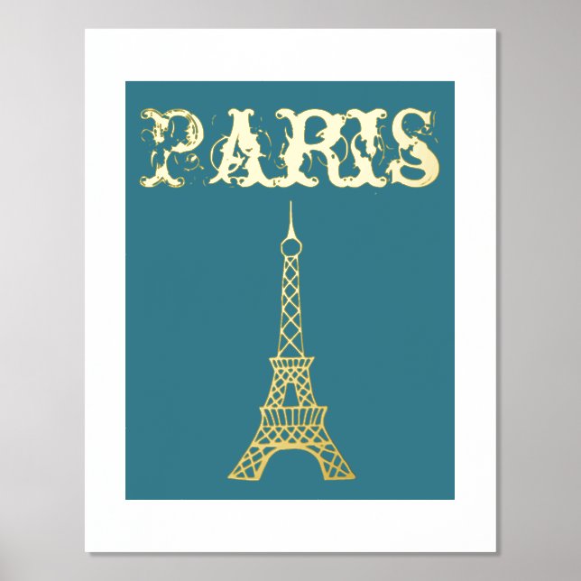 Golden Paris Eiffel Tower Mauer Poster Dekoration (Vorderseite)