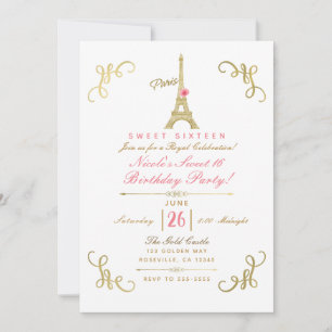 Golden Paris Eiffelturm Rosa Sweet 16 Party Einladung