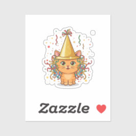 Golden Party Hat Cat Festive New Year's Midnight Aufkleber