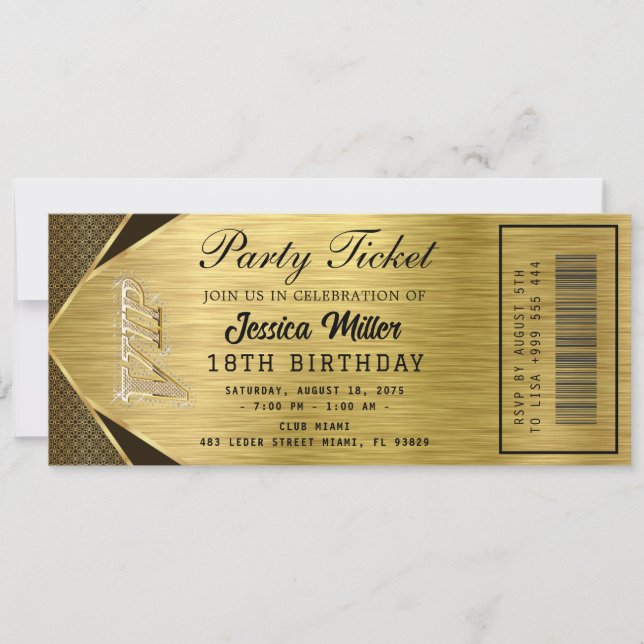 Golden Party Ticket Invitation (Devant)