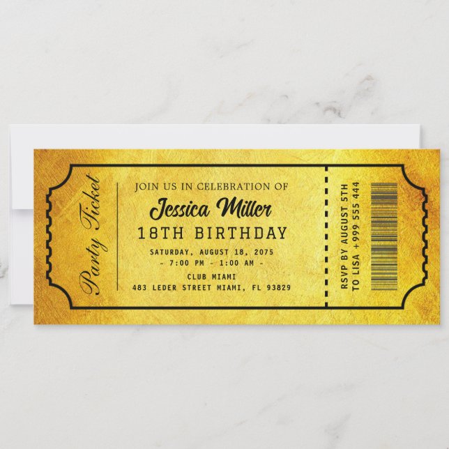 Golden Party Ticket Invitation (Devant)