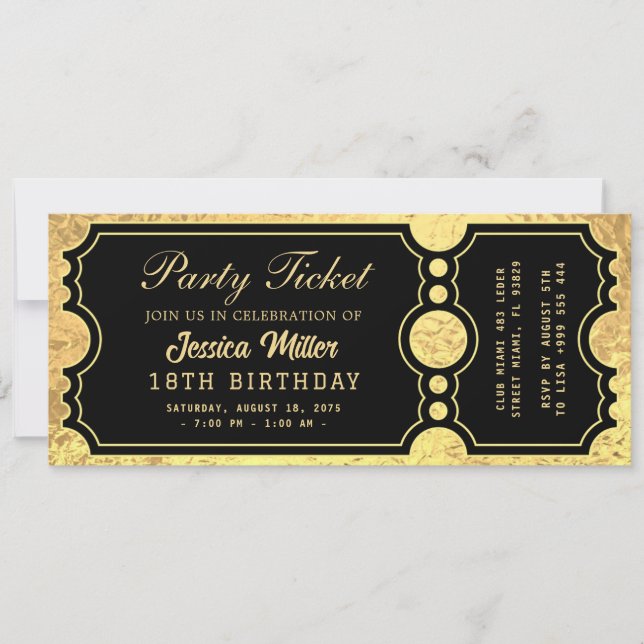 Golden Party Ticket Invitation Einladung (Vorderseite)