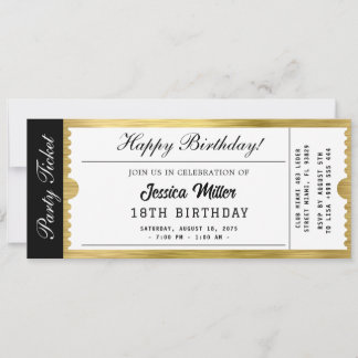 Golden Party Ticket Invitation Einladung