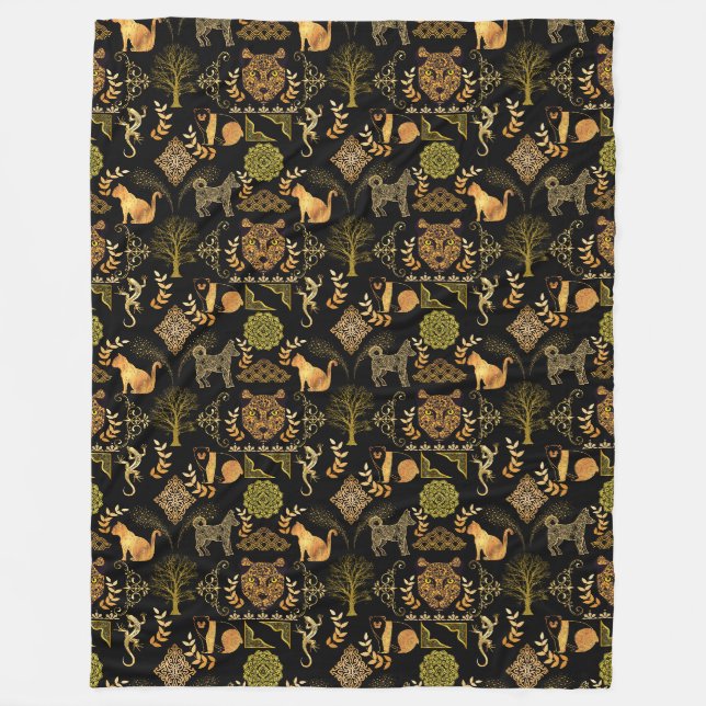 Golden Pattern 03.bw Black BG Fleecedecke (Vorderseite)