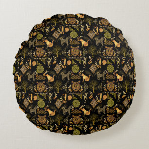 Golden Pattern 03.bw Black BG Rundes Kissen