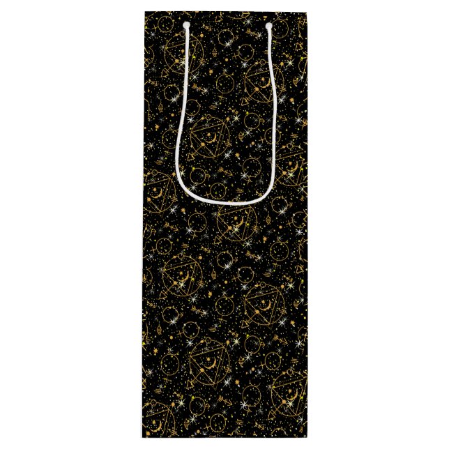 Golden Pattern 05.bw Black BG Geschenktüte Für Weinflaschen (Vorderseite)