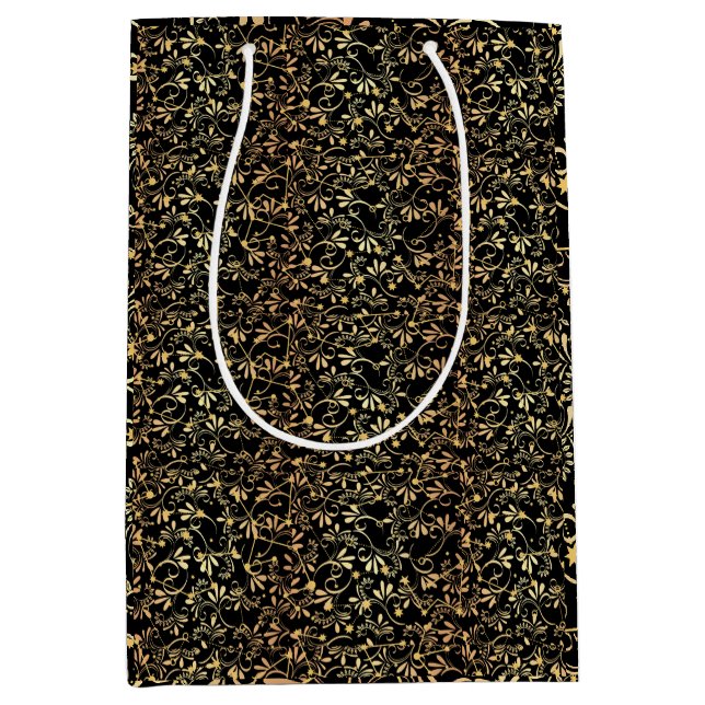 Golden Pattern 08.bw Black BG Mittlere Geschenktüte (Vorderseite)